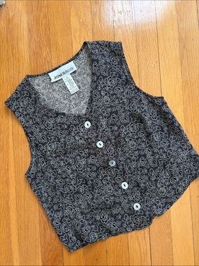 Vintage 90s Rayon Blend Shell Button Front Vest Waistcoat Sleeveless Blouse Top